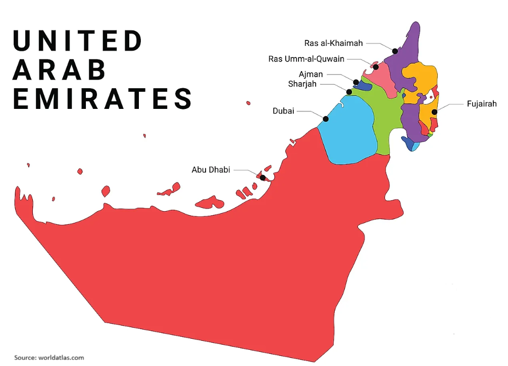 The seven Emirates of the UAE